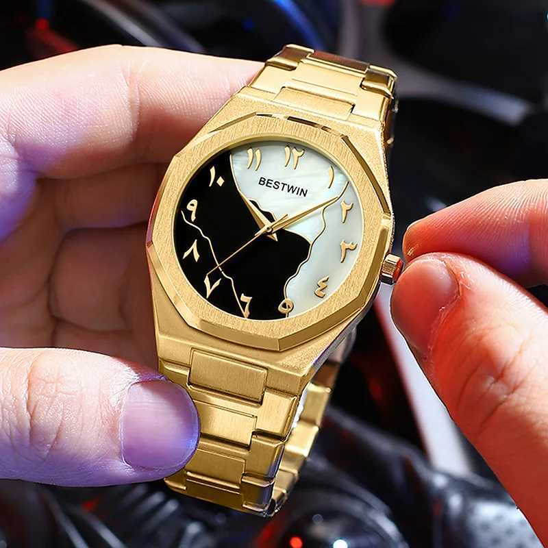 Luxury Watch Mens Watch Gold Arabic numeral Case Large Dial Quartz Business Watch Personalized Steel Belt Watch Delivery Box Y250407