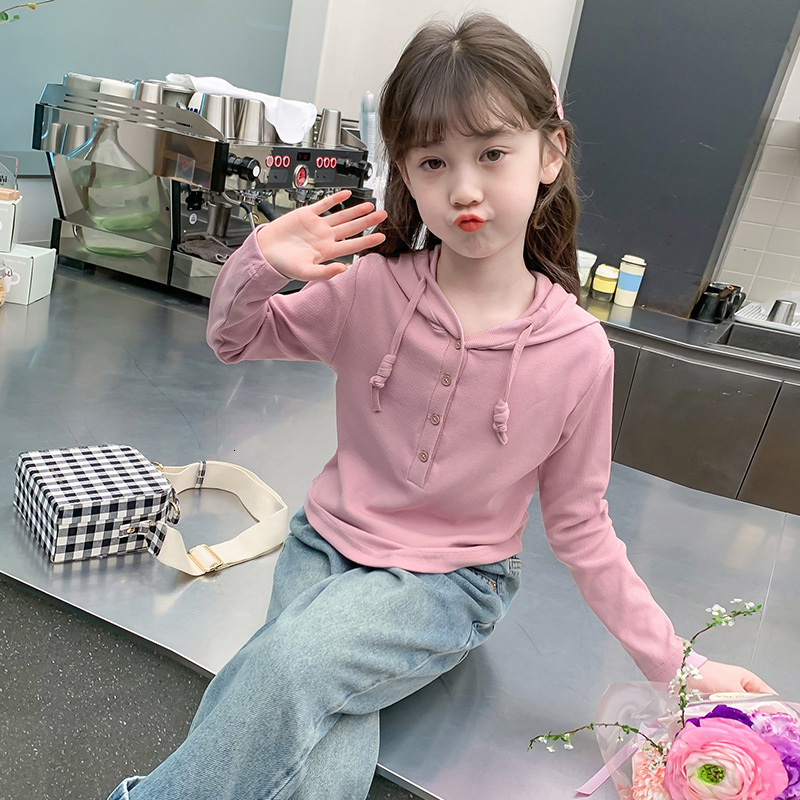 Ddmyshoesvip Children S For Spring Autumn Girls Autumn Clothing Hooded Top New Item Medium And Large Long Sleeved Base Shirt Children S T Shirt Women 