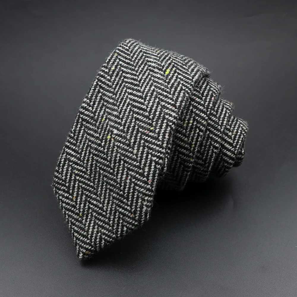 Classic Brown Grey Plaid Striped Wool Necktie Narrow Collar Slim Cashmere Tie For Man Suit Party Casual Accessory Cravat Gift X250407
