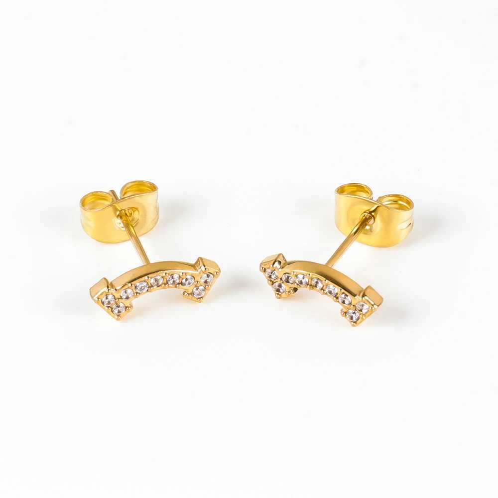 1 Pair of Stainless Steel Versatile and Minimalist Zirconium Inlaid Smile ear Studs EarringsC250407