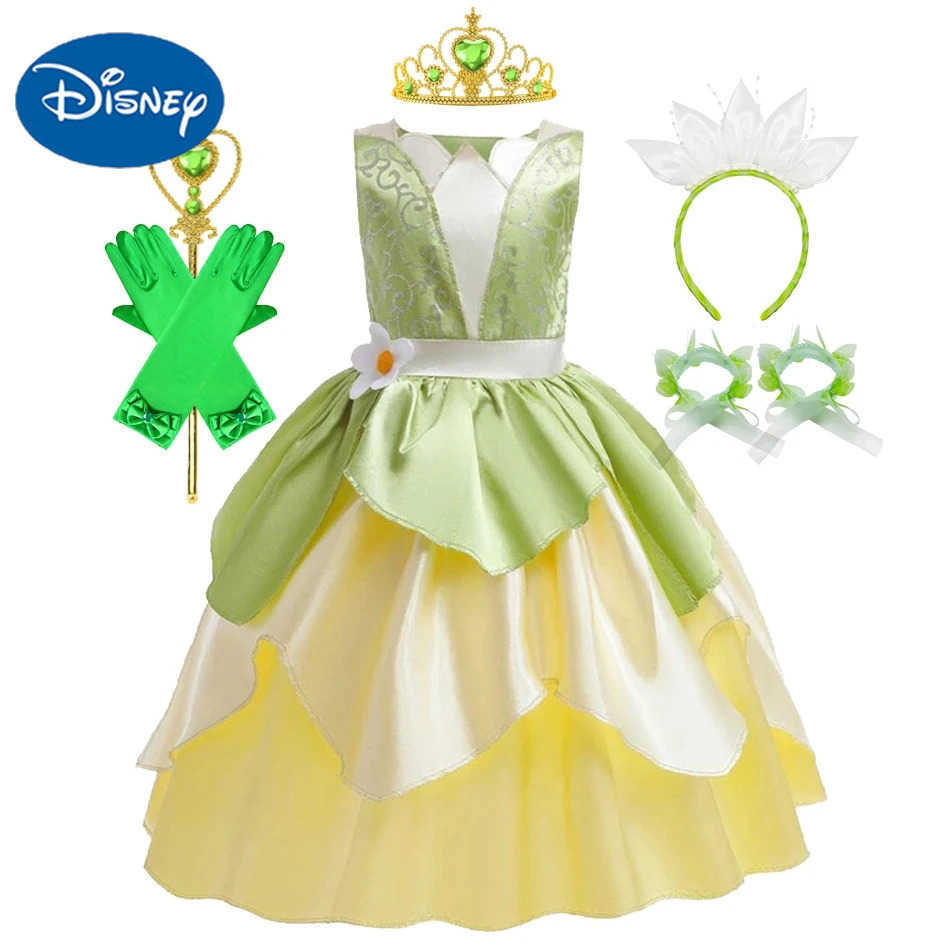 Disney Tiana costume girl dress up princess girl role-playing party costume childrens sleeveless carnival princess Halloween X250408