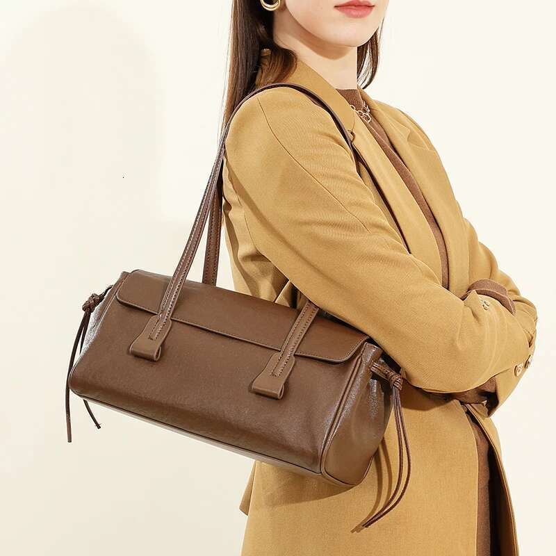 Vintage Cowhide Women Bag New Genuine Leather Designer Handbag Fashion Baguette Tote Women's Shoulder Bags 2959