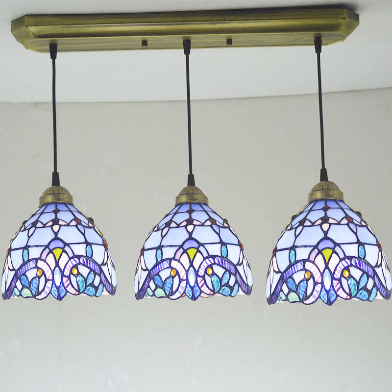 Mediterranean Tiffany Stained Glass Pendant Lights Vintage Hanging Lamp for Dining Room Kitchen Light Fixtures Home Art Decor