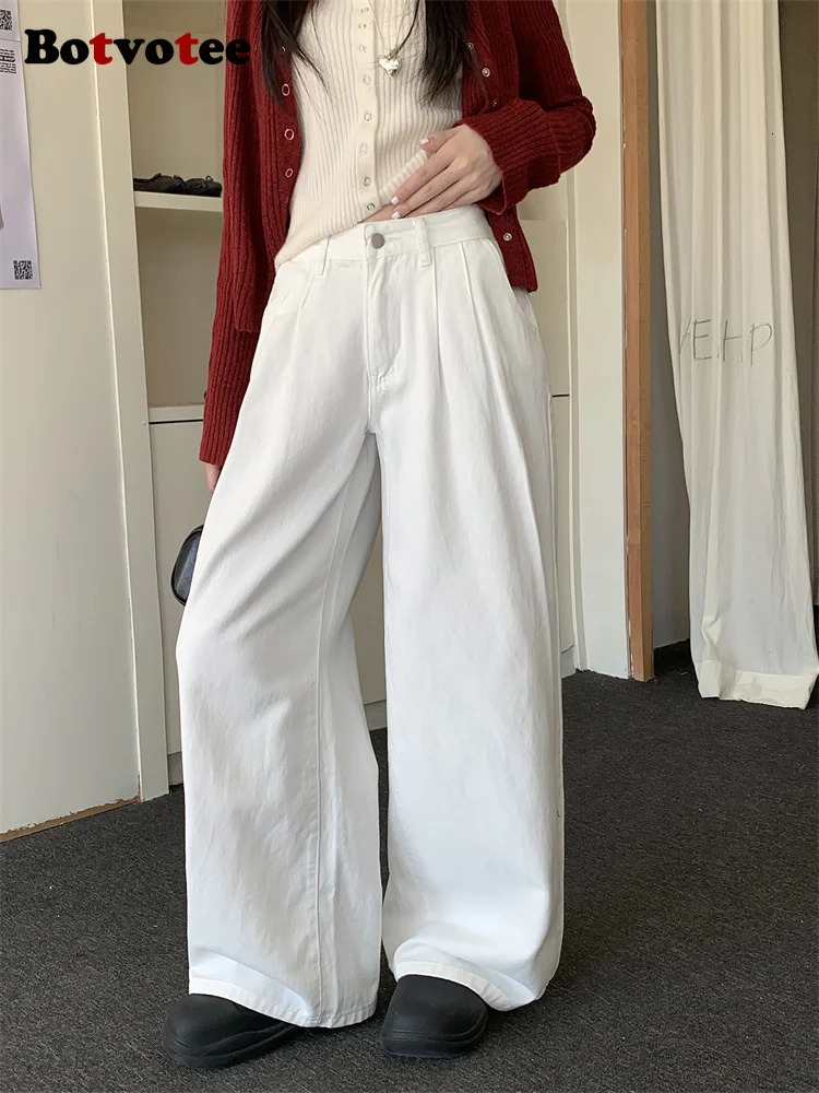 Botvotee Baggy White Jeans Womens SpringSummer Korean Y2k Fashion Tight Loose Super Waist 250407