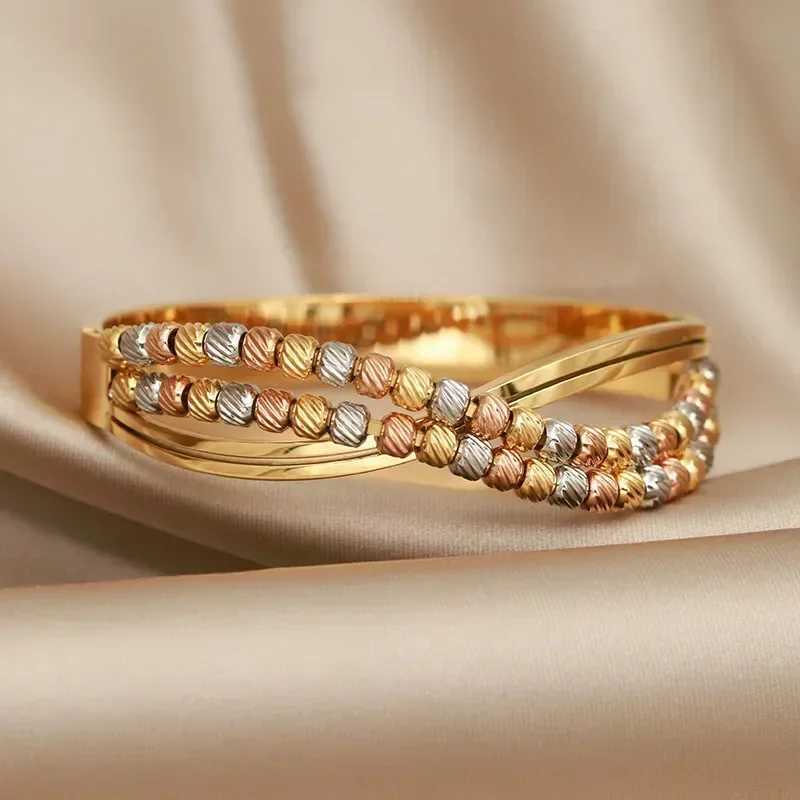 Stainless steel metal bead cross bracelet and bracelet suitable for womens fashion brand jewelry exquisite multi-color bracelet Y250408