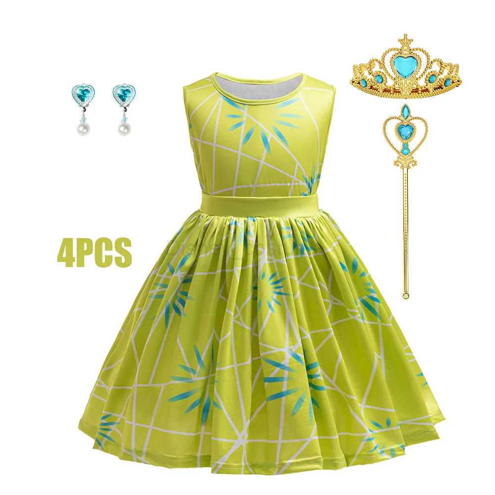 Disney 3PCS Full Printing Green Dress for Kids Girl Cosplay Dress+Scarf +Belt Disgust Costume Halloween Disguise Party Joy Clothing X250408