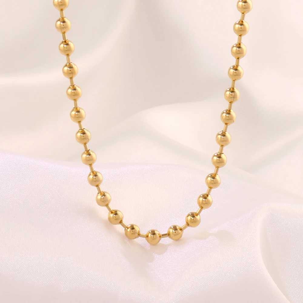 Stainless Steel Necklace For Women Men Gold Color Round Ball Chain Beads Chain Necklaces Choker Jewelry WholesaleC250407