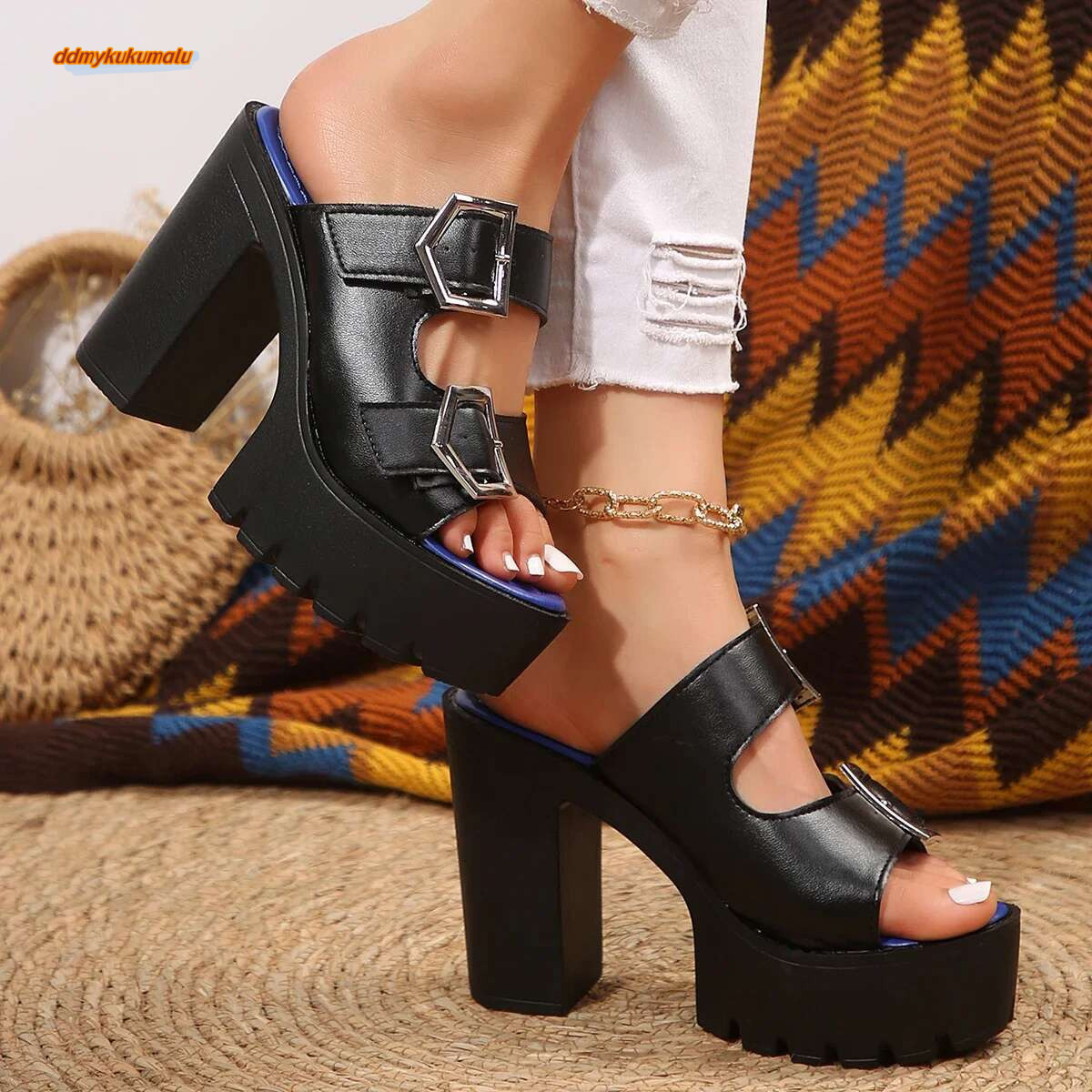 Summer Heel Sandals Platform Fashion Simple Slippers Women Buckle with Open-air High Heels Ladies Shoes ddmykukumalu