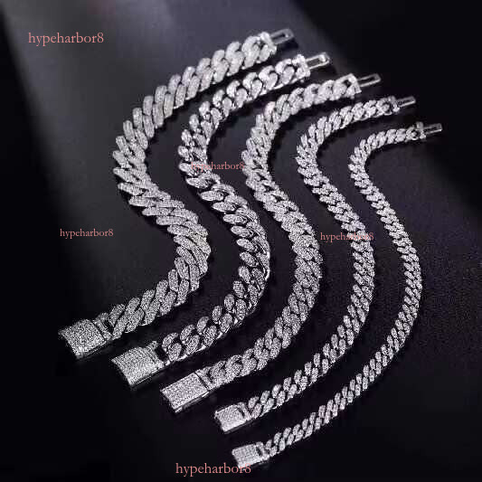 Hip-Hop 12mm Sterg Sier Bracelet Ice Out Moissanite Dia Cuban k Chain Necklace for Men