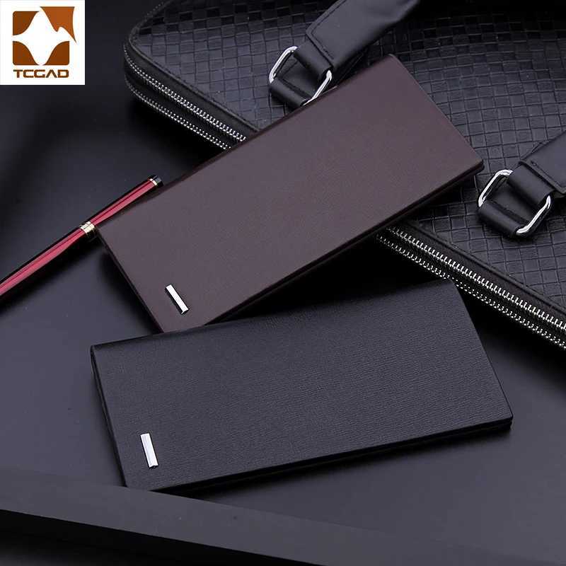 Wallet Long Bussiness Card Holder Double fold Wallet Aluminum Metal PU Leather Purse Checkbook Mini Card Wallet For Man H2511071