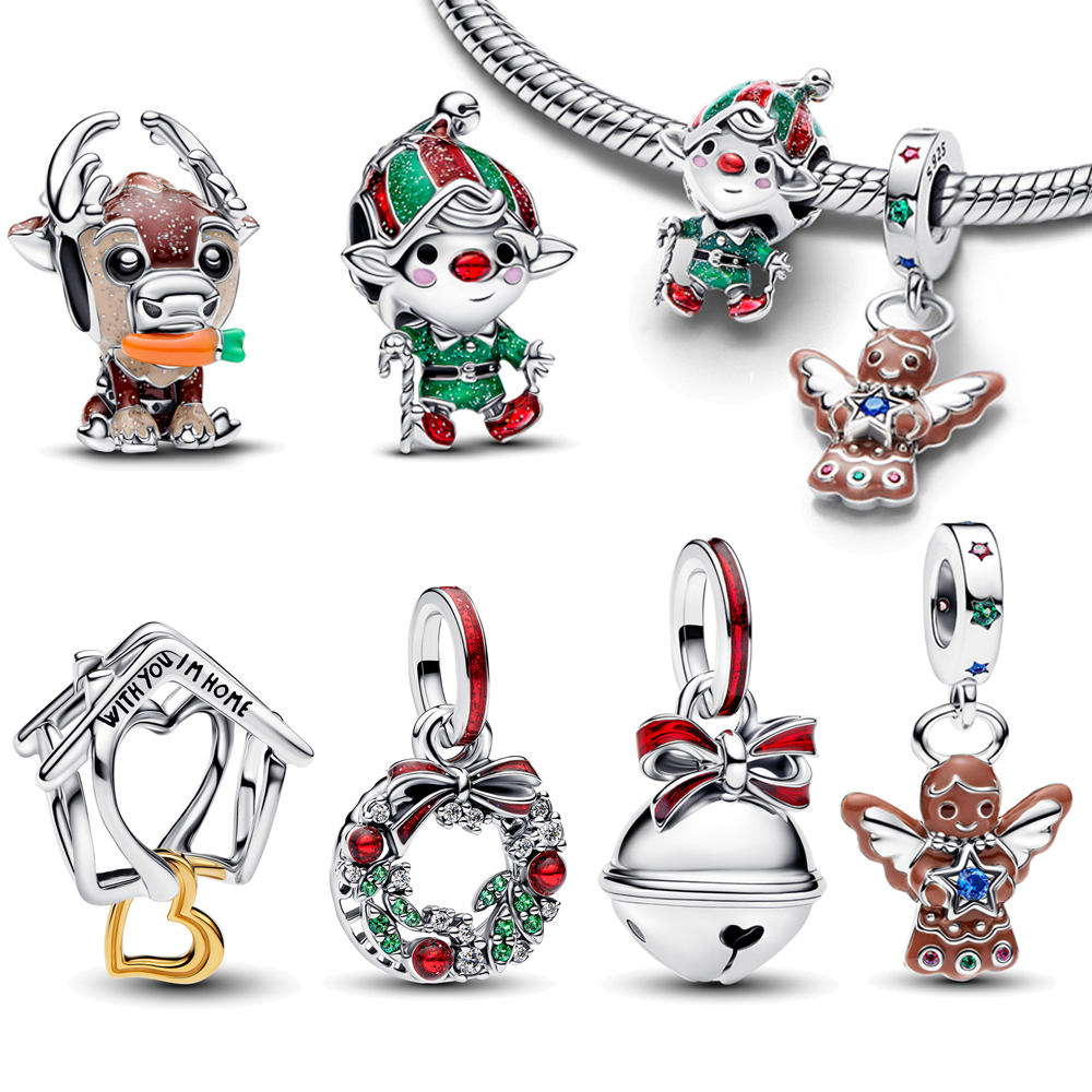 FewDook New Year 2025 Christmas Series Reindeer Elf Bell Wreath Murano Glass Bead Fit Pan Charms Bracelets Making X-mas Fashion Jewelry Gift DIY