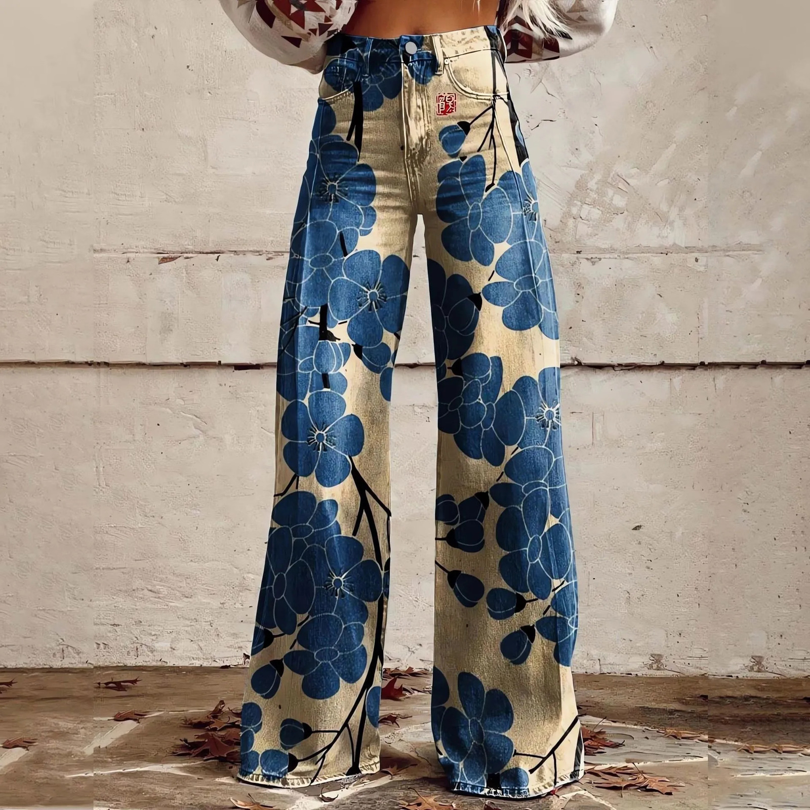 Retro Fashion High Waist Pants Street Loose Wide Leg Denim Womens Jeans 250407