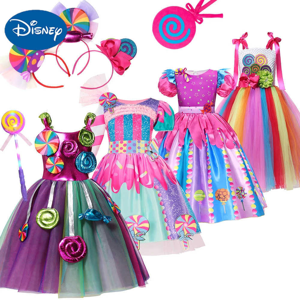 Disney Rainbow Lollipop Girls Dress Sweet Purim Festival Celebrate Costume Fancy Carnival Children Vestidos Princess Cosplay Outfits X250408