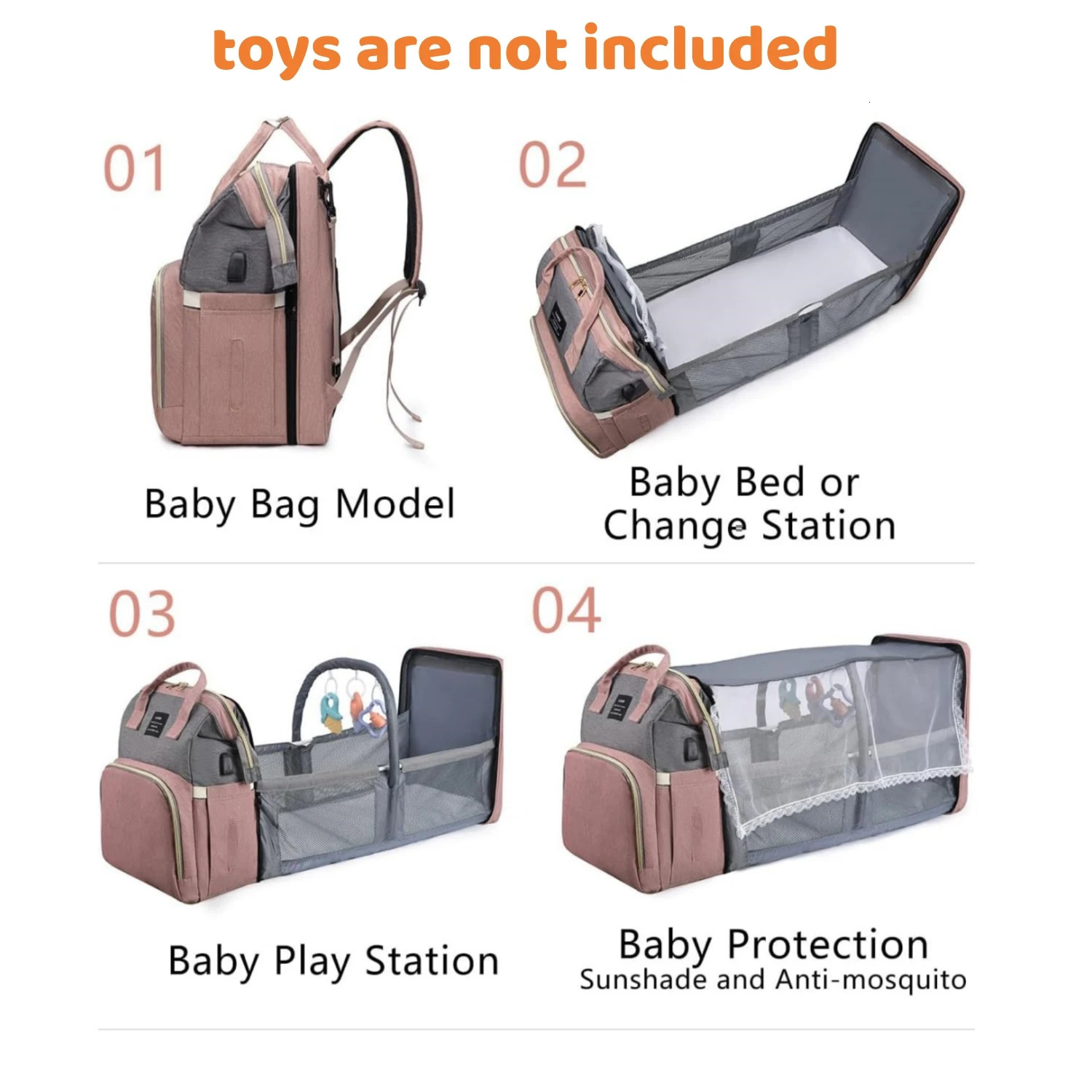 3 In 1 Foldable Baby Diaper Bags Backpack Waterproof Large Capacity Baby Travel Crib Bed Portable Maternity Mommy Baby Nappy Bag 250407