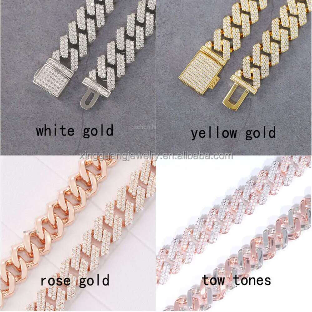 Designer Bracelet Jewelry Chain Necklace Pass The Tester 6mm~20mm Wide Gold Sterg Sier D Color VVS Moissanite Dia Cuban k Men