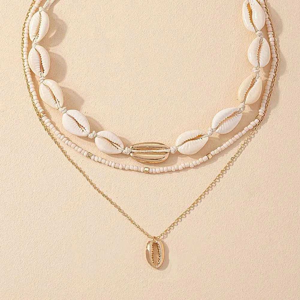 Bohemian Style Pearl Shell Necklace For Women Multi Layered Collar Chain Beach Seashell Choker Necklaces Fashion Trend AccessoryC250407