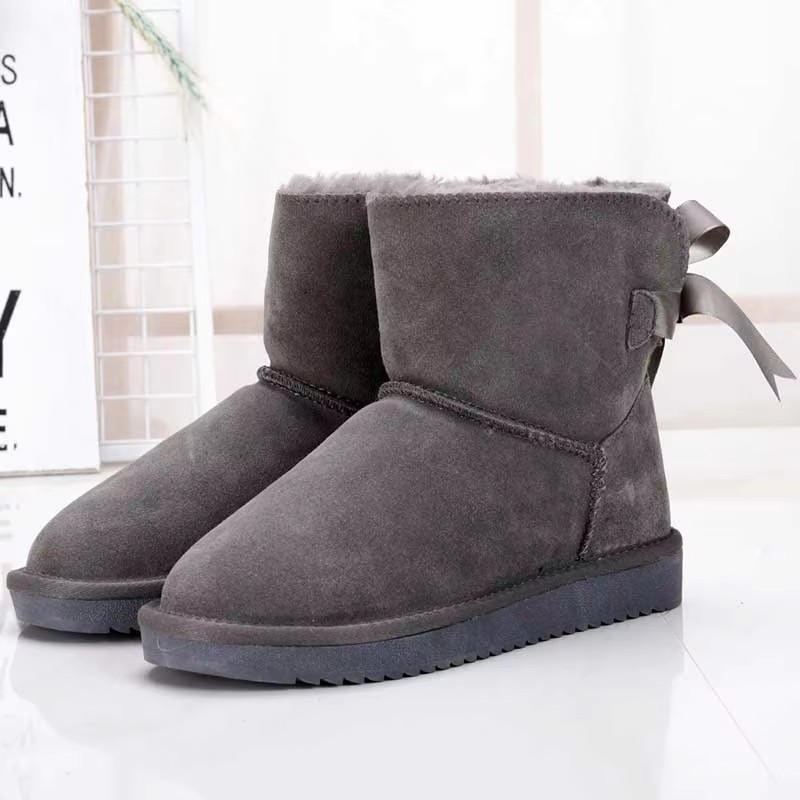 Designer shoes high quality genuine cowhide affordable luxury boots bow keep warm outdoor snow boots for woman size 34-43