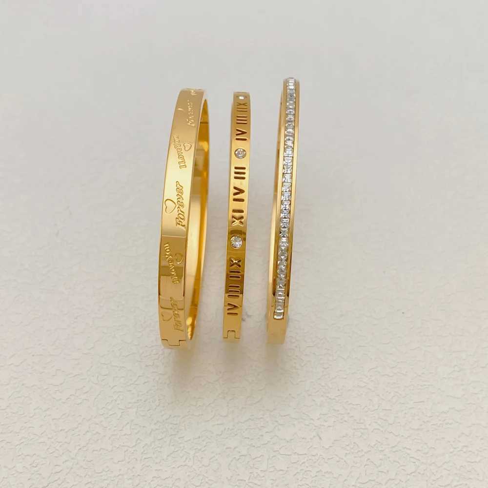 3PCS 316L Stainless Steel Classic Design Shell Zircon Roman Bracelet Womens Luxury Brand Wedding Jewelry Gift Y250408