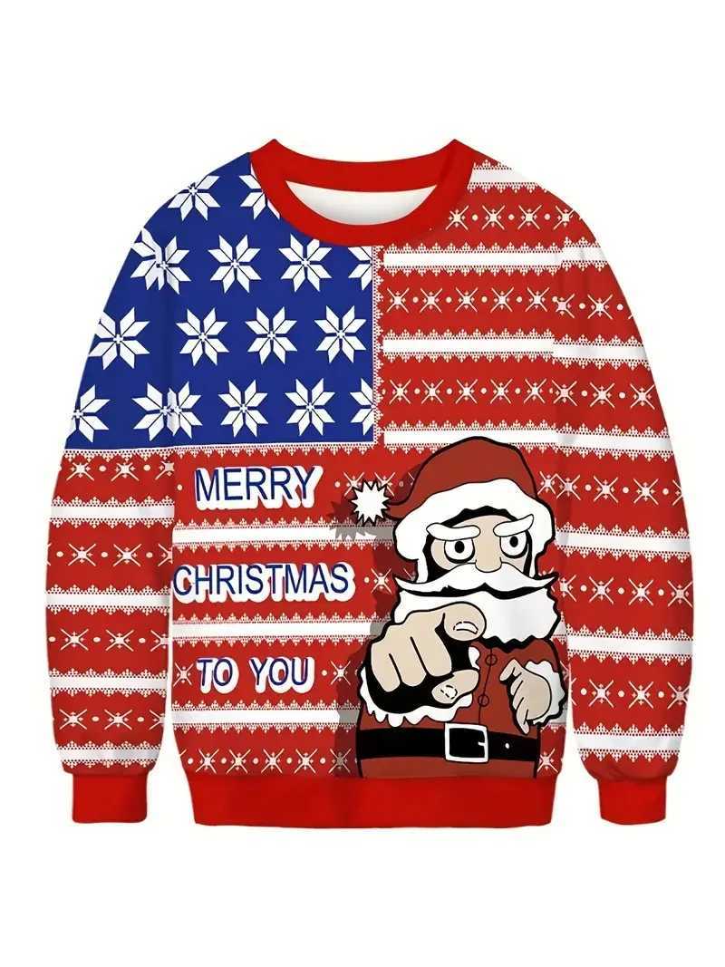 3D Print Ugly Santa Claus Sweatshirts For Men Women Merry Christmas Crew Neck Pullover Hoodies Clothes Mens Oversized Jumper S251110
