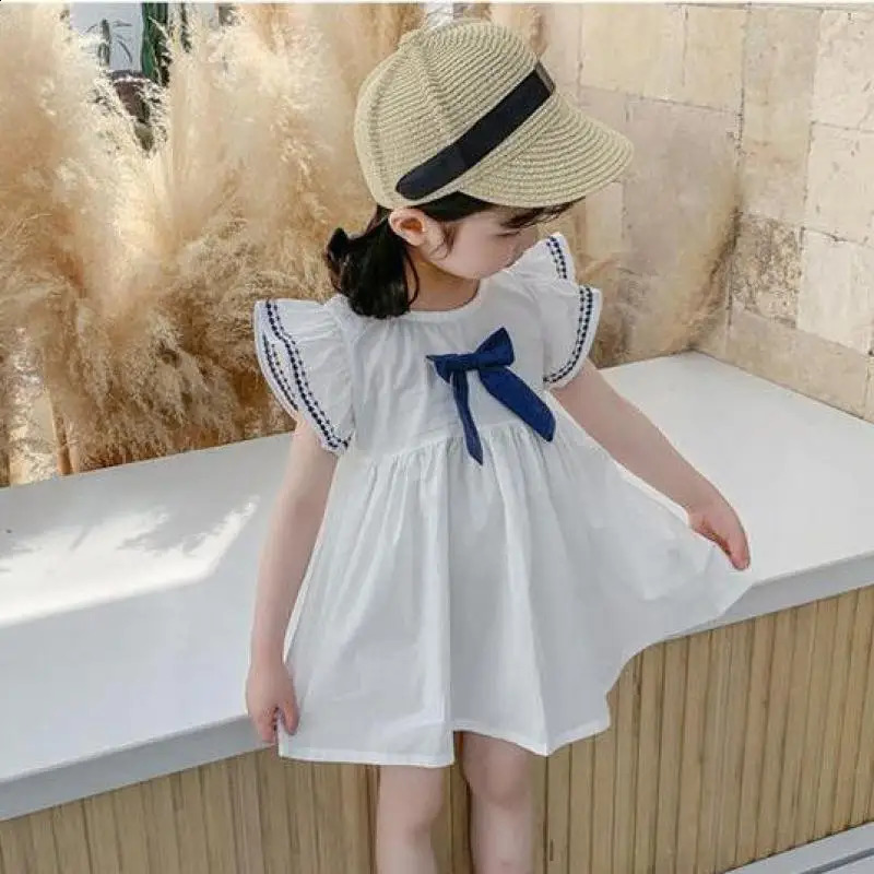 Girls Child Dresses Summer n Costume Kids Solid Color Fashion Skirt With Bow Outdoor Wear Cute Short Sleeve Dress 250408