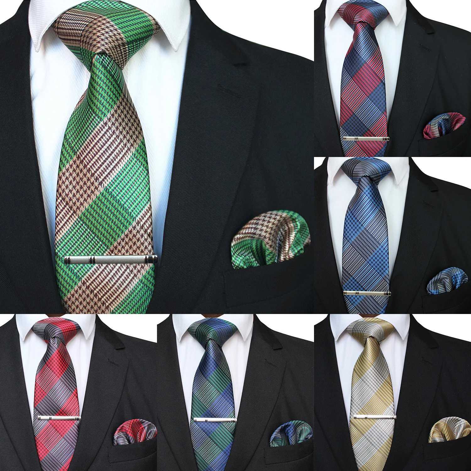 41 Style Men Tie Necktie Pocket Square Party Wedding Fashion Striped Plaid 8cm Silk Woven Business Handkerchief Tie Clip Set X250407