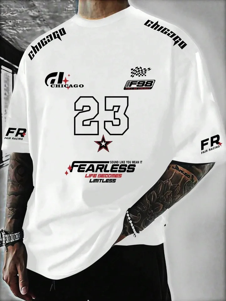 letter printed casual graphic T-shirt short sleeved sports womens T-shirt unisex casual Japanese clothing summer mens racing T-shirt 250402