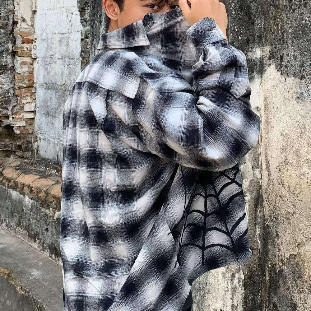 Spring summer American street trend checkered men's and women's loose casual tops