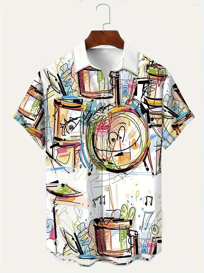 Men's Casual Shirts Musical Instrument Graphic Shirt Fashion Personality Streetwear Party Loose Oversized Button Short Sleeve