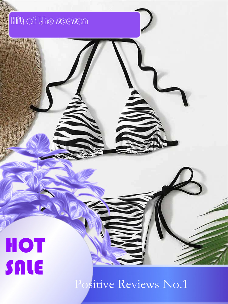 Dongdumaoyi Sexy Zebra Striped Bikini Women Halter Push Up Triangle Swimsuit Brazilian Summer Bathing Suit Micro Swimwear Swimming