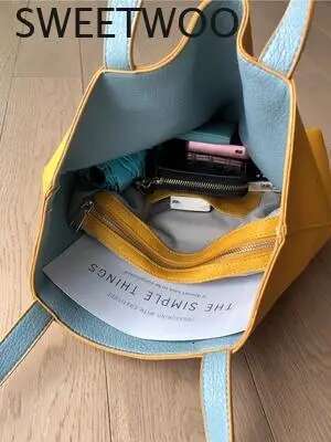 PU Leather Ladies Novelty Design Shoulder For Women Double Side Color Student Book Shopping Bag Large Capacity Tote Handbag