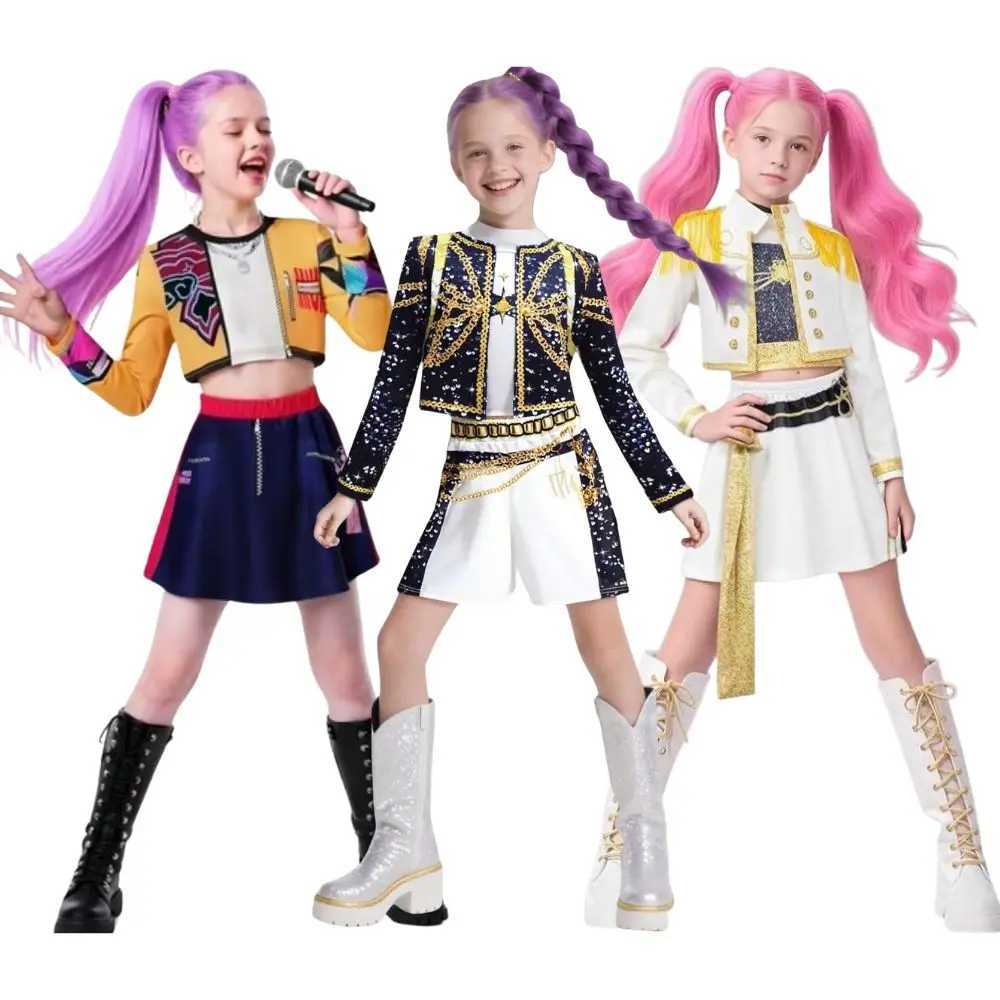 Kids Girls Kpop Rumi Zoey Mira Demon Hunters Cosplay Costume Disguise for Child Printed Clothes Roleplay Halloween Carnival Suit K251107