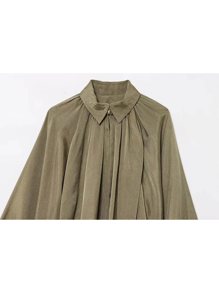 TRAFZA Womens Elegant Collar Bat Sleeve Folded Loose Jacket Top Spring Fashion Zipper n Solid Casual Coat 250407