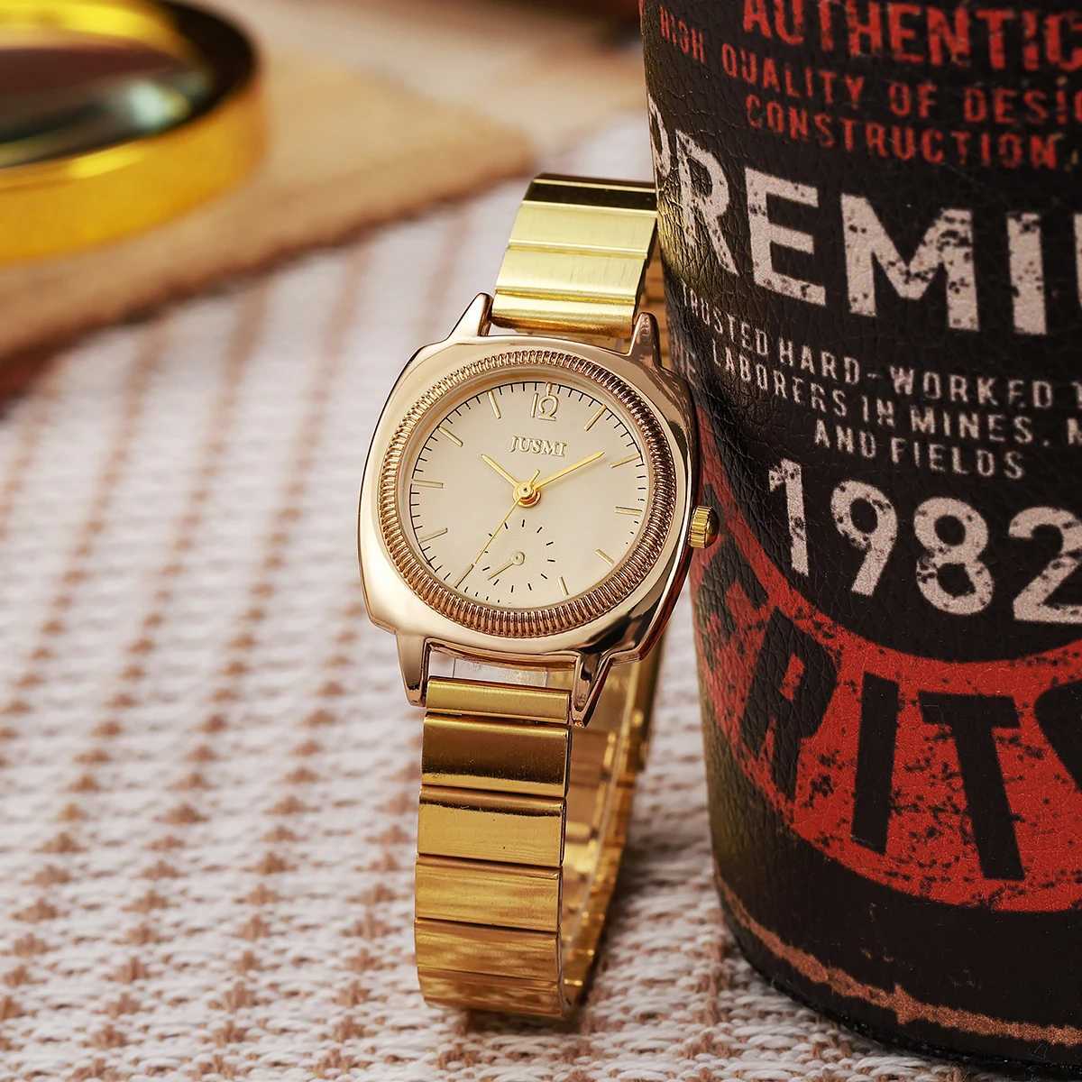 Ladies new simple round steel strap quartz watch fashionable and universal birthday giftT250408