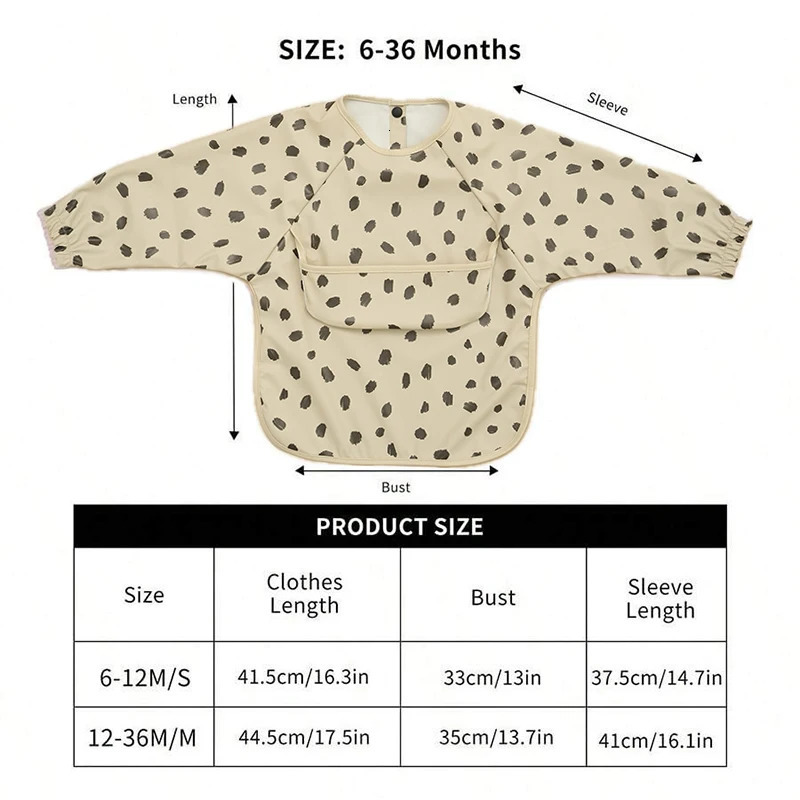 Children Feeding Aprons Long Sleeve Baby Bib With Pocket Full Cover Kid Gown With Bag Waterproof Long-Sleeve Smock 250408