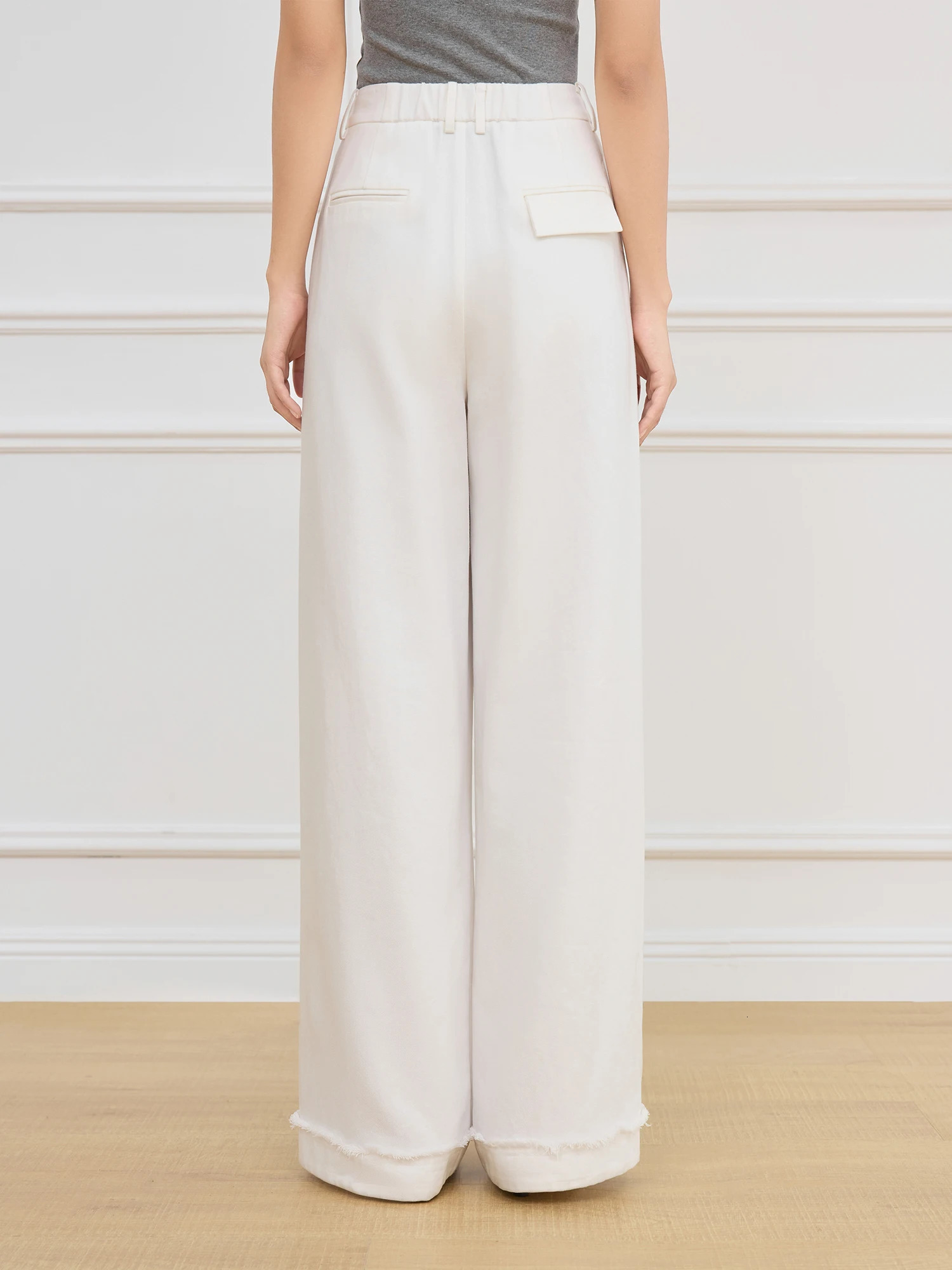 FSLE womens beige commuting pants with pleated n fully matched high waist wide leg casual spring 25FS11049 250407