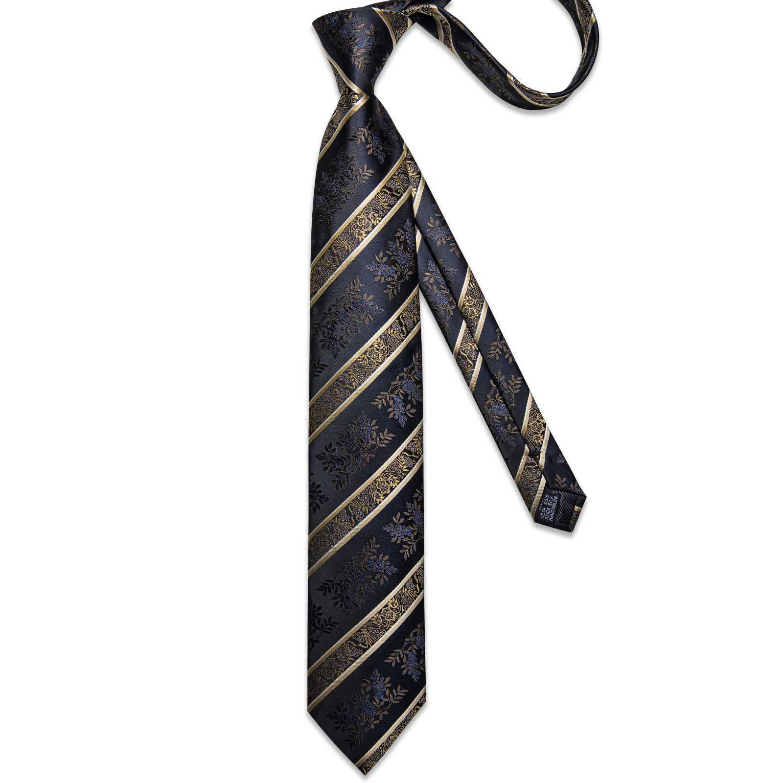 Mens Tie Set with Clip Luxury Retro Striped Floral 8cm Necktie Handkerchief Cufflinks Wedding Party Business Accessories Gift X250407