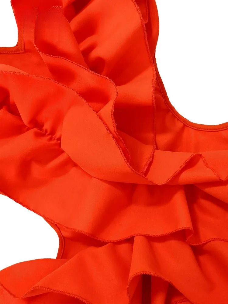 Sexy Ruffles Asymmetrical Evening Backless Midi Dress Women Solid Wer Sleeveless Elegant Party Dresses Clubwear