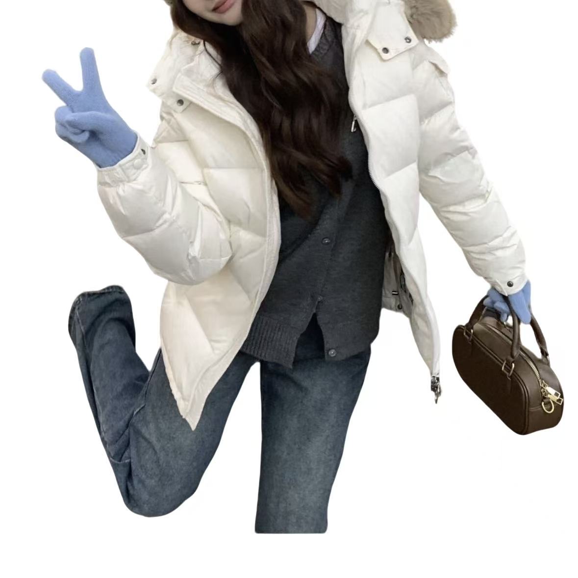 Women's winter thickened down jacket with fur collar, hooded, windproof and warm, for everyday wear