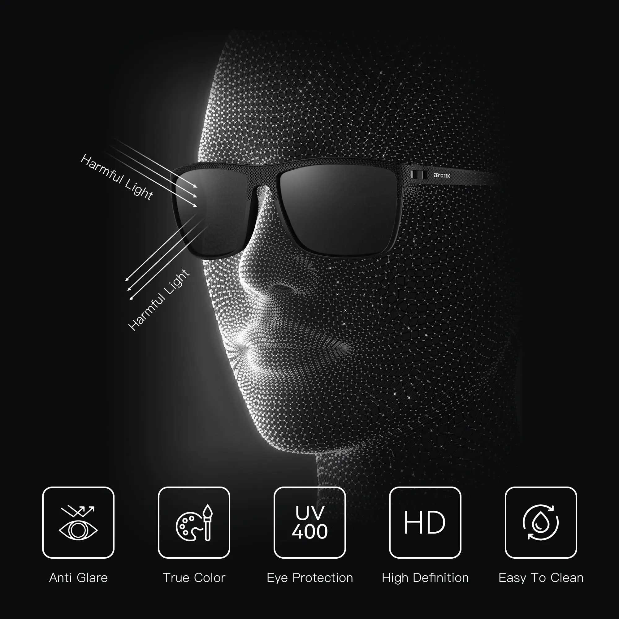 ZENOTTIC Retro Square Polarized Sunglasses Fashion Shadow Mens Ultra Light TR90 Frame UV400 Protection Classic Sunglasses W250408