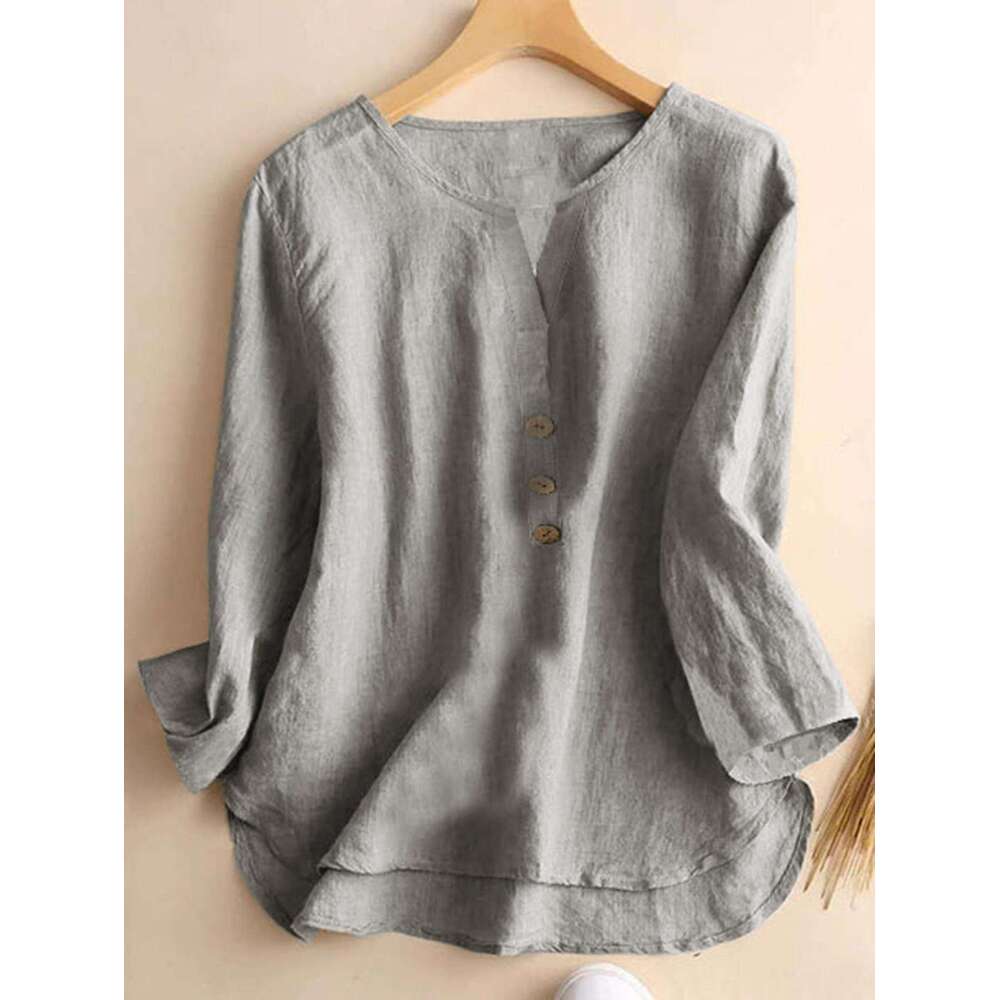 European and American Fashion Women's Explosive Solid Color Notch Collar Casual Button Shirt 2025 New Style Elegant Clothing