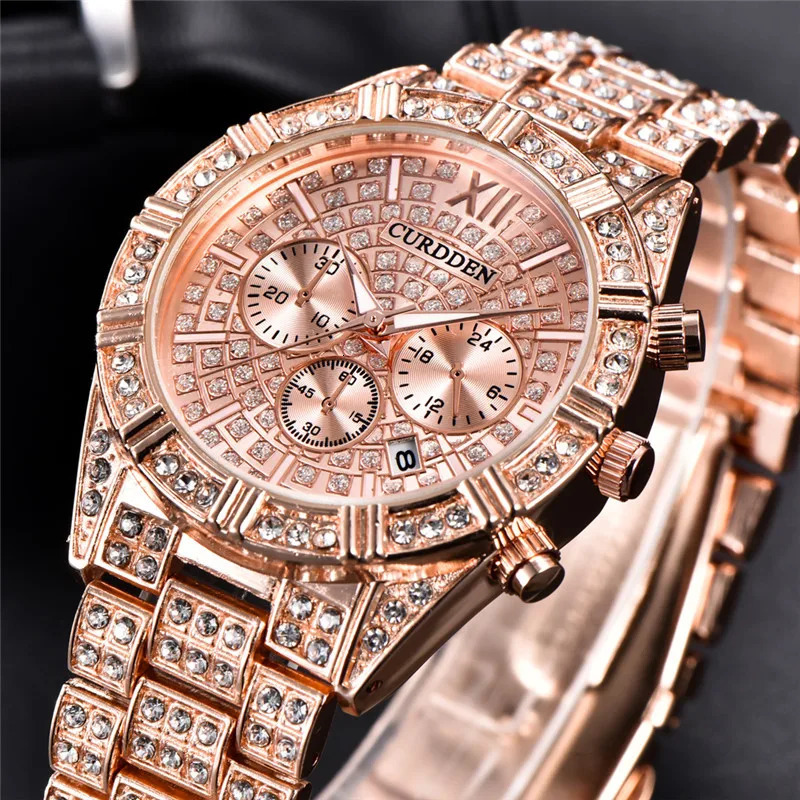 Original CURDDEN Watches For Men Fashion Alloy Band Hip Hop Diamond Golden Date Vintage Quartz Watch Montre Homme 251107