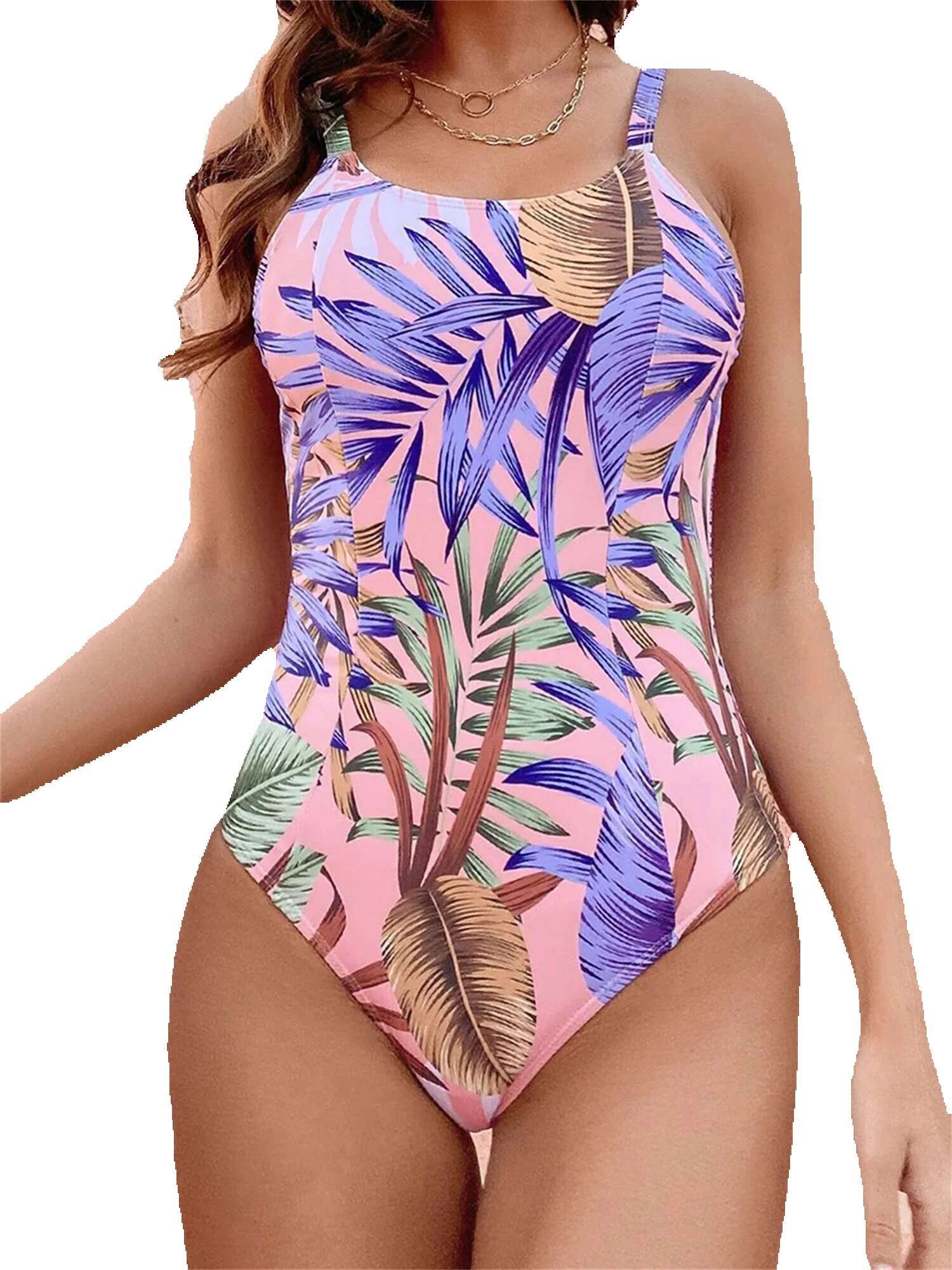 TRCAL printed women's sleeveless one-piece swimsuit with tailored details and adjustable shoulder straps, suitable for summer beach vacations