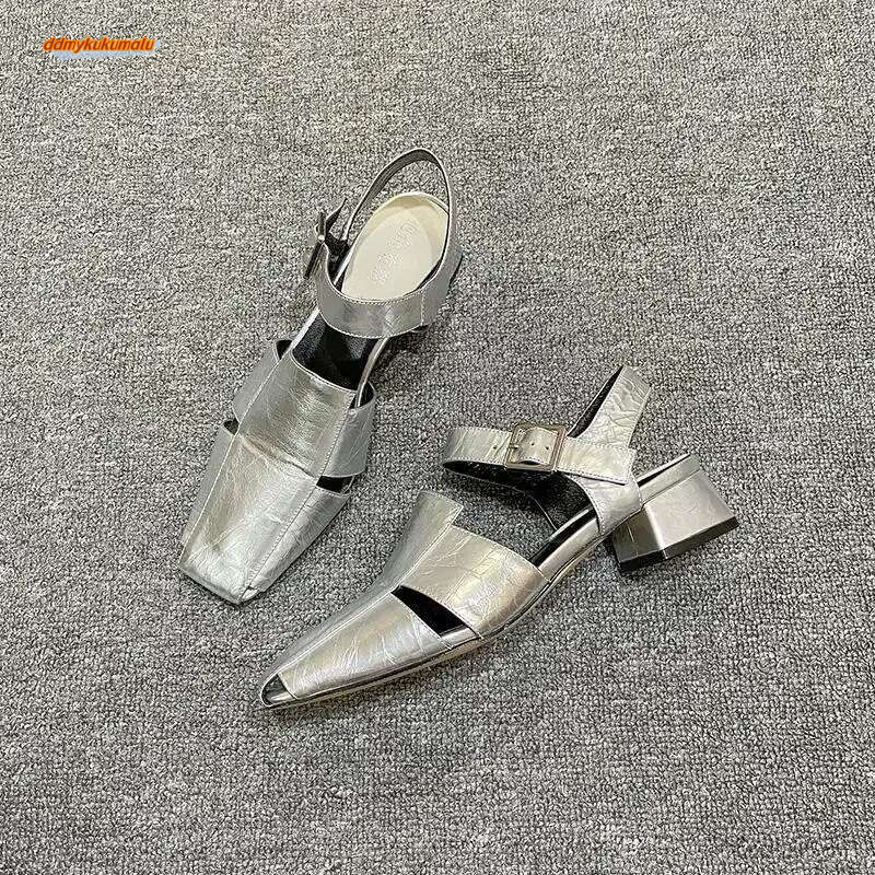 Summer Sier Leather Broad Band Hollow Out Women Sandals Pumps Design Cover Toe Buckle Strap Gladiator Roman Shoe ddmykukumalu
