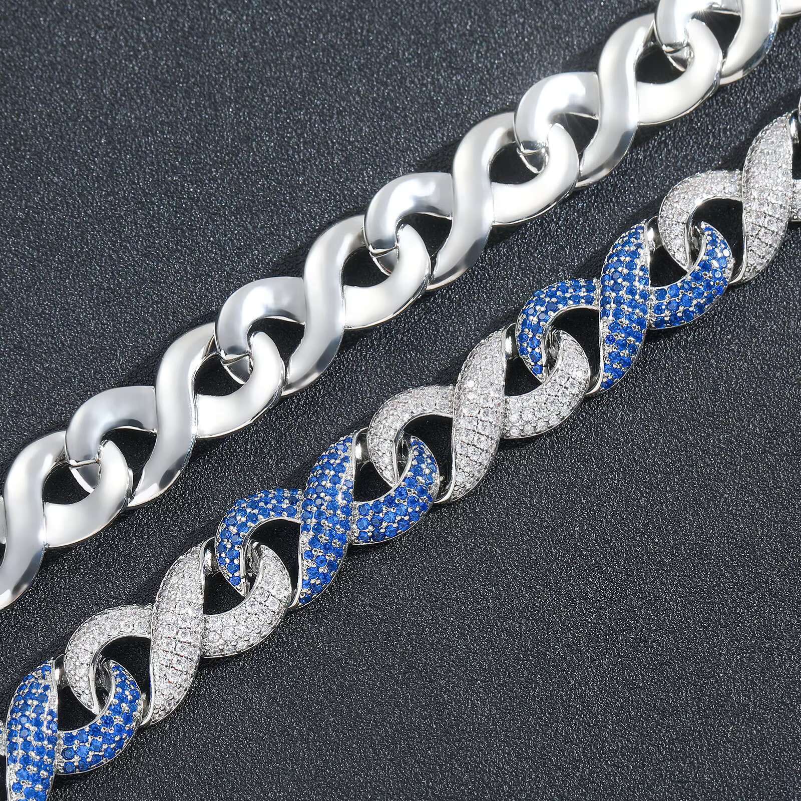 BES 15MM Hip Hop Cuban Link Chain Necklace Two-color Cuban Chains Iced Out Blue Zircon Necklace Mens Fashion Hip Hop Jewelry