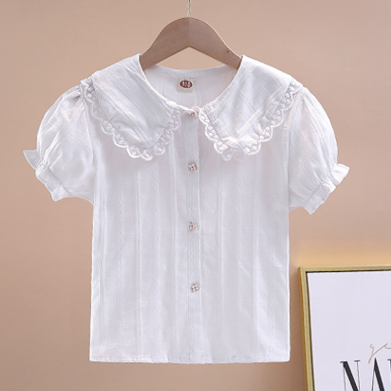 Ddmyshoesvip New Girls Short Sleeved Summer Korean Version Doll Collar Top With Trendy Bubble Sleeves Children S White Shirt