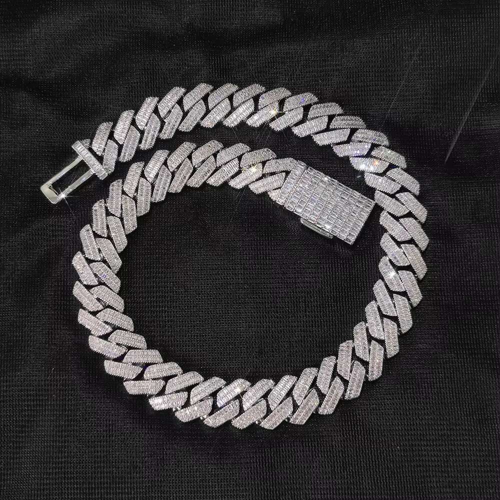 Customized 20mm 2 Rows Baguette CZ Zircon Iced Out Miami Cuban Link Chain Bracelet Bling Brass Hip Hop Jewelry Necklace