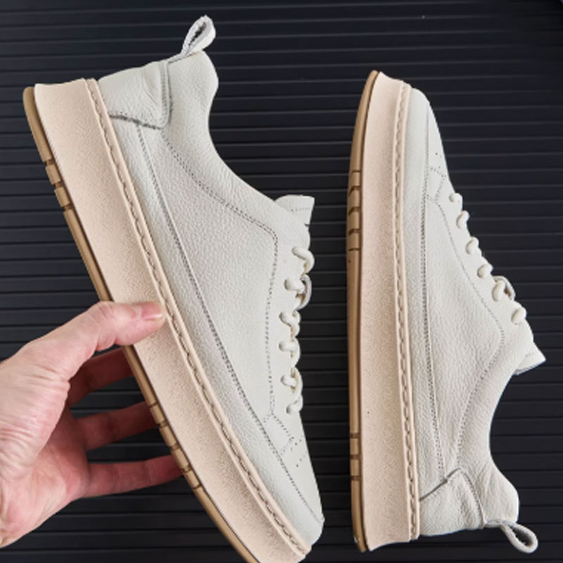 Head layer cowhide men's shoes spring 2025 new summer breathable leather white board shoes sports leisure small white shoes men