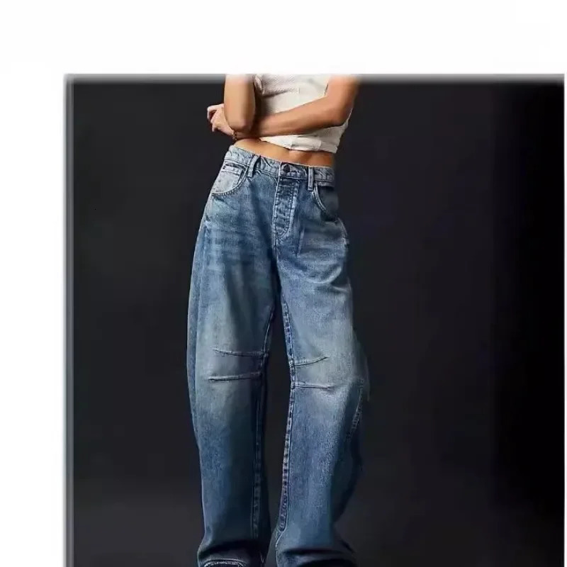 loose mid low waist washed womens jeans high wide leg pants comfortable casual denim 250407