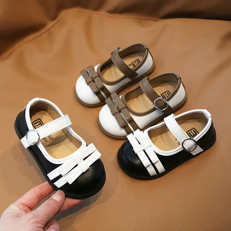 British style womens leather shoes cute double bow tie Lolita shoes childrens wedding beautiful baby girl Mary Jane shoes H07061 250408