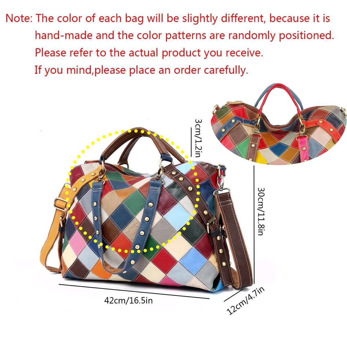 2025 New Vintage Genuine Leather Handbag Women - Colorful Plaid Handmade Ethnic Style Spacious Tote Bag For Daily & Travel
